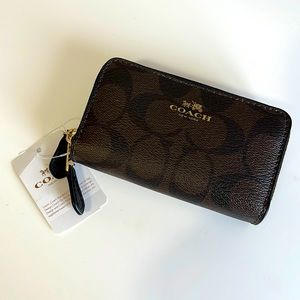 BNWT Coach Signature Small Double Zip Compact Wallet